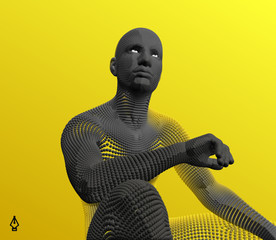 Man is thinking. Artificial intelligence concept. Digital technology background. Vector illustration.