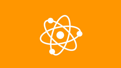 New white atom icon on orange color background,Best atom icon