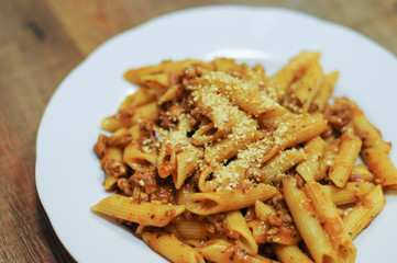 Tasty pasta bowl with parmesan.