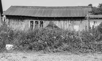 Old fishing house in black and white 
