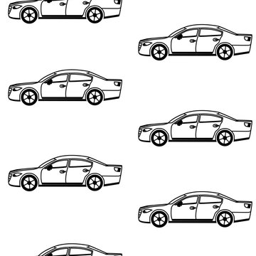 Seamless pattern with colored cars. Fashionable men's print. Raster hand drawn illustration.