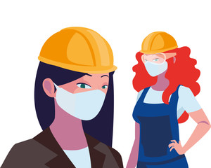industrial women workers with face masks