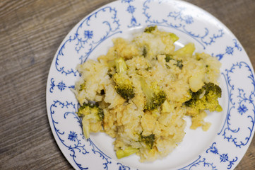 Baked broccoli, tasty fresh food. Vegan meal.