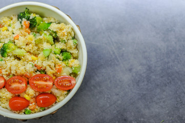 Fresh delicious meal. Broccoli, cous cous.