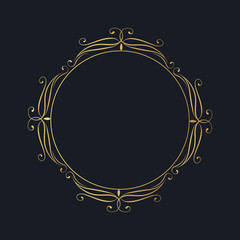 Ornate golden filigree frame. Vintage round border. Vector isolated gold swirl template. Royal wedding invitation card decor element.