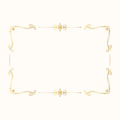 Hand drawn golden vintage rectangular royal frame. Wedding invitation card template. Antique gold border.