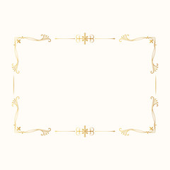 Hand drawn golden vintage rectangular royal frame. Wedding invitation card template. Antique gold border.