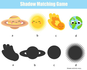 Shadow matching game. Match planet with silhouette. Learn space solar system for toddlers - 352473653