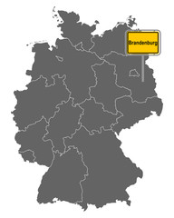 Landkarte von Deutschland mit Ortsschild von Brandenburg