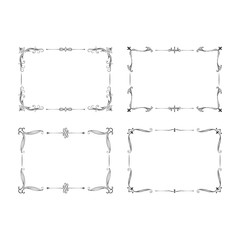 Hand drawn set of ornate filigree borders. Vintage royal frames. Vector isolated swirl decor. Royal wedding invitation card templates.