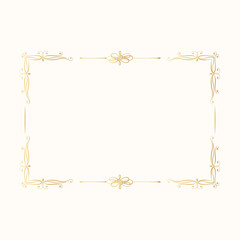 Vintage golden rectangular frame. Vector isolated swirl page ornament. Royal wedding invitation card template. Ornate filigree gold border. 