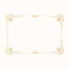 Hand drawn vintage rectangular gold royal frame. Antique golden border.  Vector isolated classic wedding invitation card template.