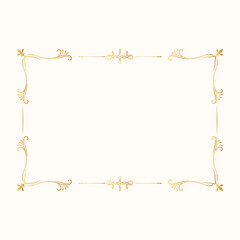 Vector isolated swirl rectangular frame. Royal wedding invitation card template. Vintage golden square page ornament. Ornate filigree gold border. 