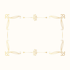 Hand drawn ornate filigree gold border. Vintage royal golden frame. Vector isolated swirl decor. Royal wedding invitation card template.