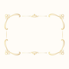 Hand drawn golden rectangular frame. Gold elegant border.  Vector isolated vintage invitation ornament. Classic royal wedding template.