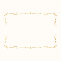 Hand drawn gold elegant rectangular frame. Vintage golden borders.  Vector isolated classic wedding invitation template.