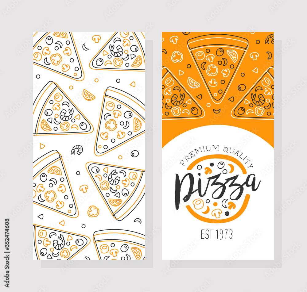 Sticker pizza premium quality business card template, pizza delivery, pizzerias, cafe or restaurant design l