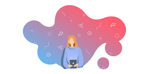 tablet, woman, vector, girl, flat, sitting, people, person, internet, gadget, freelancer, modern, online, character, business, technology, work, education, design, communication, screen, student, tren