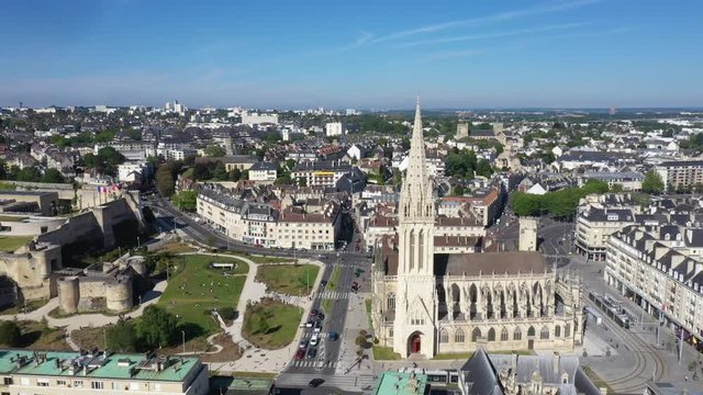 Caen, Aerial view of Church of Saint Pierre and Castle