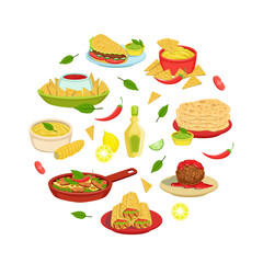 Mexican Traditional Food Banner, Mexican Cuisine Takeaway Meal, Restaurant or Cafe Design Vector Illustration