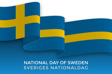 Sweden National Day card, banner, poster design with the swedish 3D flag. Vector illustration.