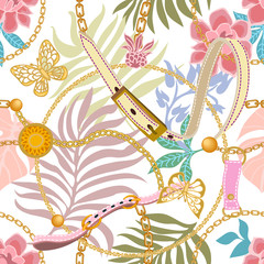 Seamless vector pattern with tropical motifs.