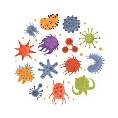 Various Microorganisms of Round Shape, Funny Germs, Viruses and Microbes Characters, Design Element Can Be Used for Wallpaper, Packaging, Background Cartoon Vector Illustration