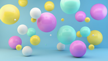 colorful floating spheres 3d rendering - obrazy, fototapety, plakaty