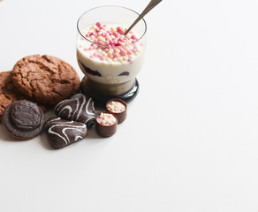 still life with cottage cheese dessert and sweets