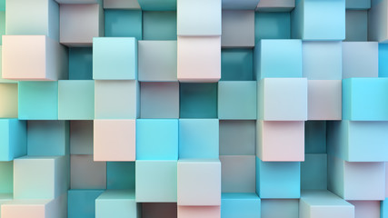 Blue and white cubes background 3d rendering