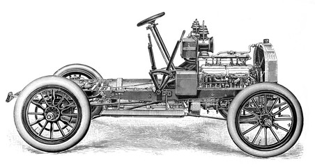 Fototapeta na wymiar Antique motor car / Antique engraved illustration from Brockhaus Konversations-Lexikon 1908 