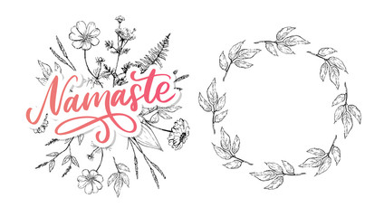 Hand drawn namaste card. Hello in hindi. Ink illustration. Hand drawn lettering background. Isolated on white background. Positive quote. Modern brush calligraphy.
