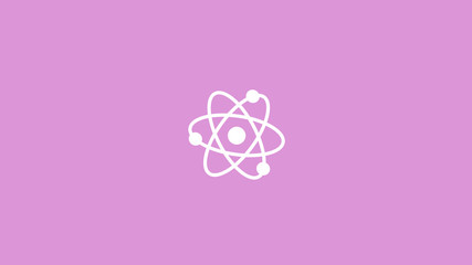 White atom icon on pink light background,best atom icon