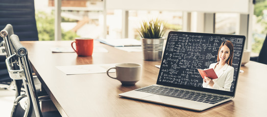E-learning and Online Education for Student and University Concept. Video conference call...
