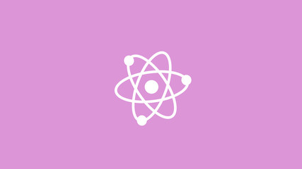 White atom icon on pink light background,best atom icon