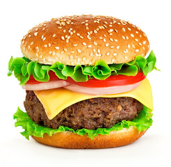 American classic cheeseburger isolated on white background.