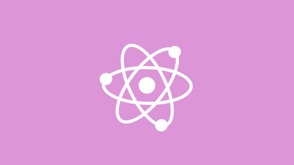 White atom icon on pink light background,best atom icon