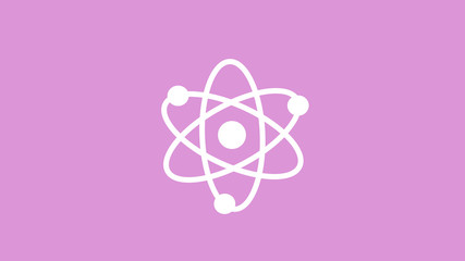 White atom icon on pink light background,best atom icon