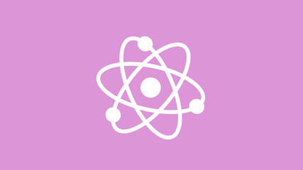 White atom icon on pink light background,best atom icon