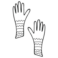 Black and white hand-drawn gloves isolated. Women's accessory, hand clothes decorated with stripes and waves. Trendy doodle and design element. Coloring book for girls. Vector.