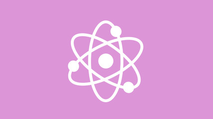 White atom icon on pink light background,best atom icon