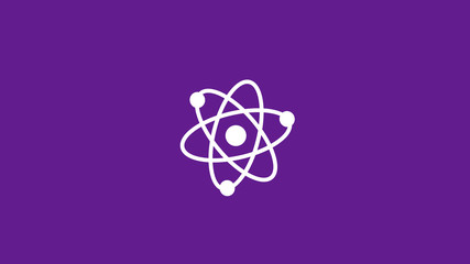 White atom icon on purple dark background,New atom icon,science icon