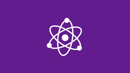 White atom icon on purple dark background,New atom icon,science icon