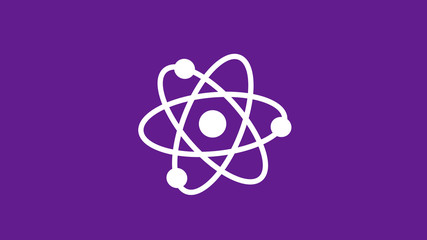 White atom icon on purple dark background,New atom icon,science icon