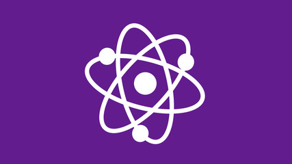 White atom icon on purple dark background,New atom icon,science icon