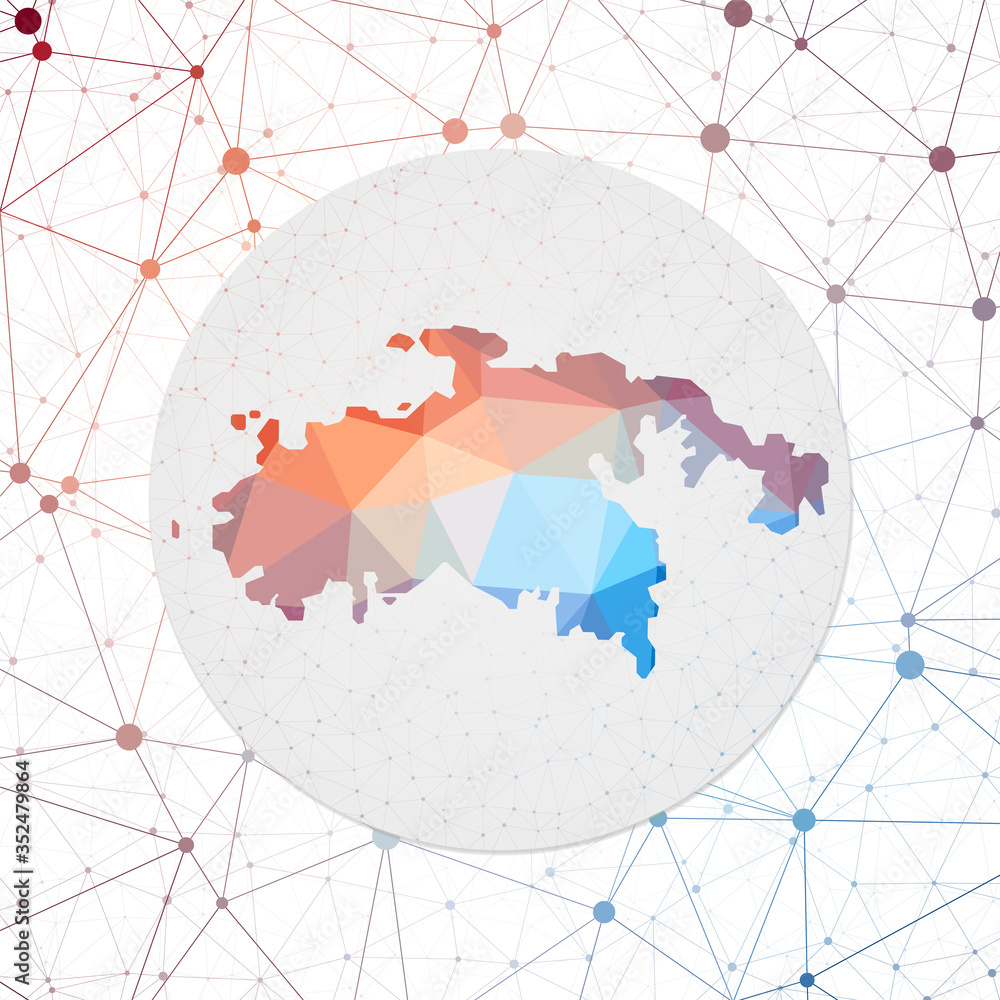 Poster Abstract vector map of Saint John. Technology in the island geometric style poster. Polygonal Saint John map on 3D triangular mesh background. EPS10 Vector.