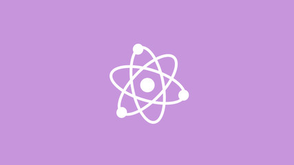 New white atom icon on purple light background,Top atom icon