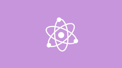 New white atom icon on purple light background,Top atom icon