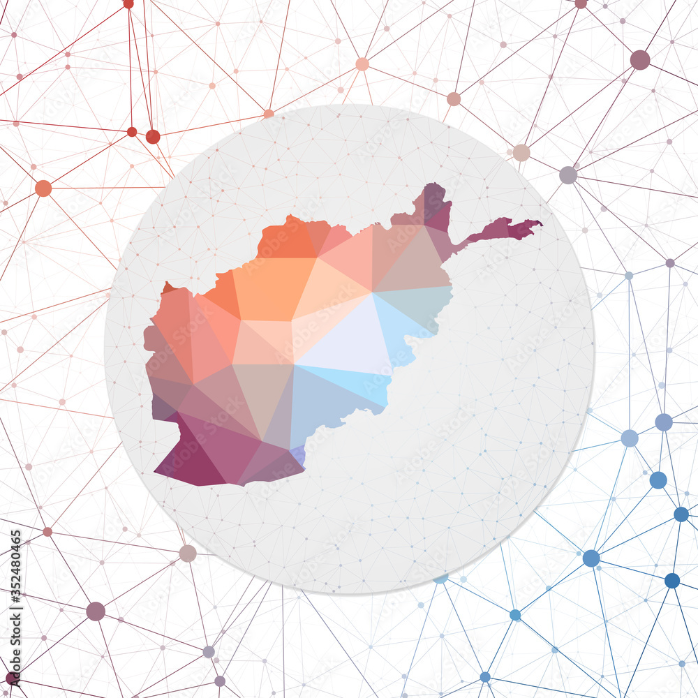 Poster Abstract vector map of Afghanistan. Technology in the country geometric style poster. Polygonal Afghanistan map on 3D triangular mesh background. EPS10 Vector.
