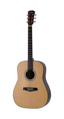 Naklejka premium Wooden Acoustic Folk Guitar, Music Instrument Isolated on White background